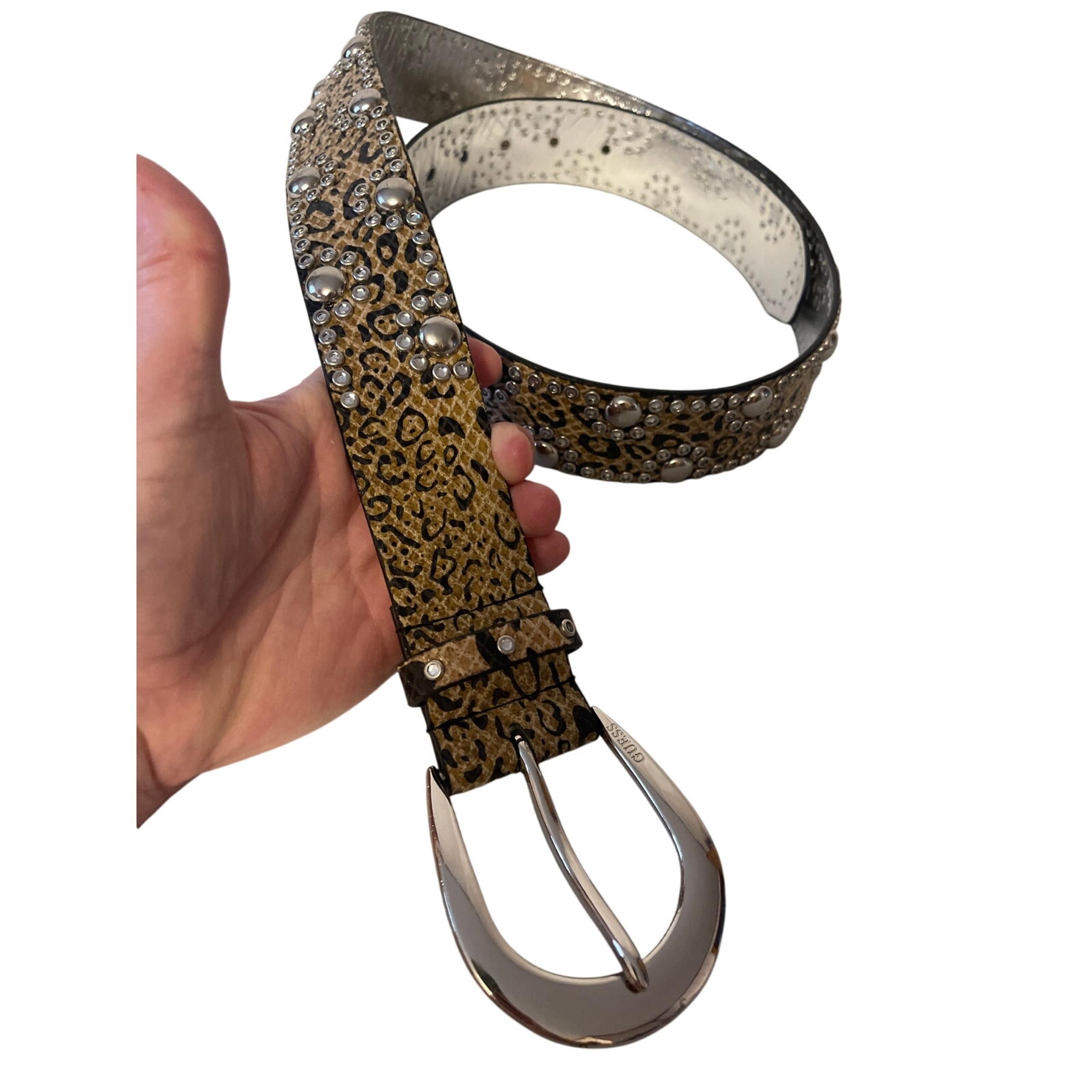 Guess Studded Silver Snake Print Belt Style 940022 Women's Adjustable Size XL