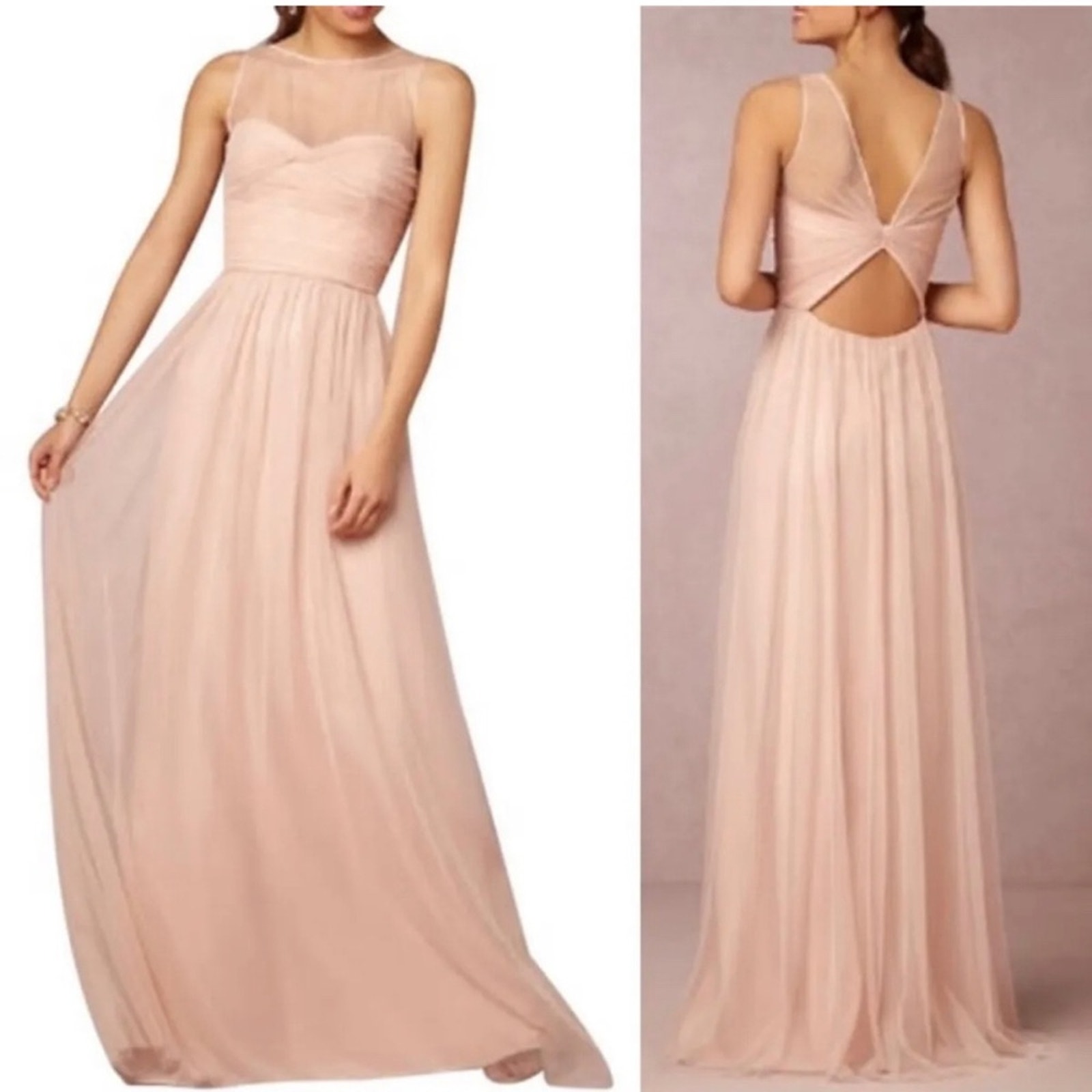 Amsale Pink Bridesmaid Illusion Sleeveless Prom Tulle Formal Maxi Dress Size 10