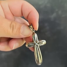 925 Silver Puffy Cross Pendant Vintage