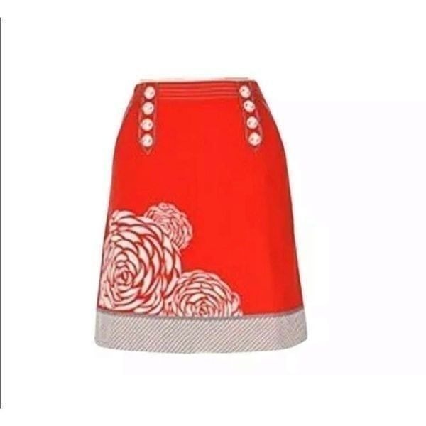 Anthropologie Floreat Red Flower Floral A Line Skirt Size 4 Small