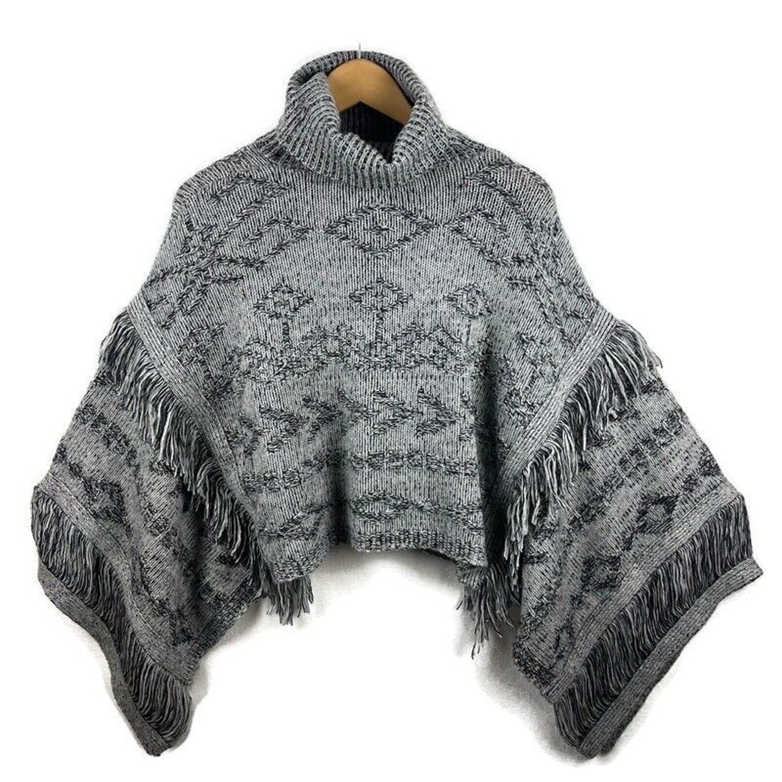 360 Cashmere Sweater Womens Large Gray Turtleneck Fringe Boxy Cropped