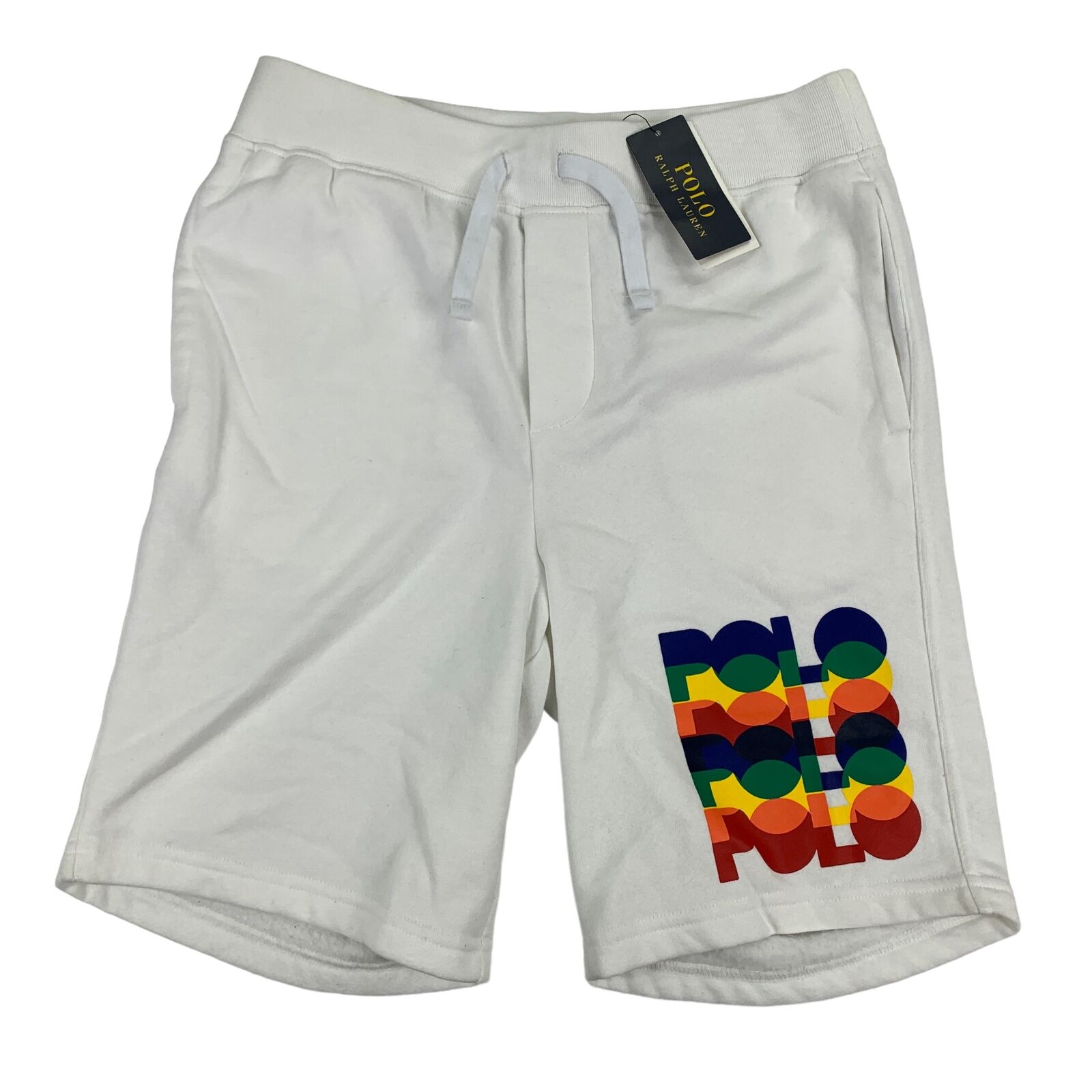 Polo Ralph Lauren Mens 8 Rainbow Logo Fleece Sweat Shorts White XS