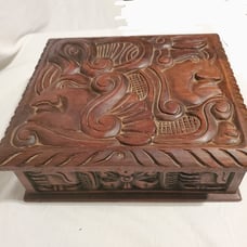 Vintage Handcarved Large Wooden Box Humidor Quetzalcoatl Kululkan