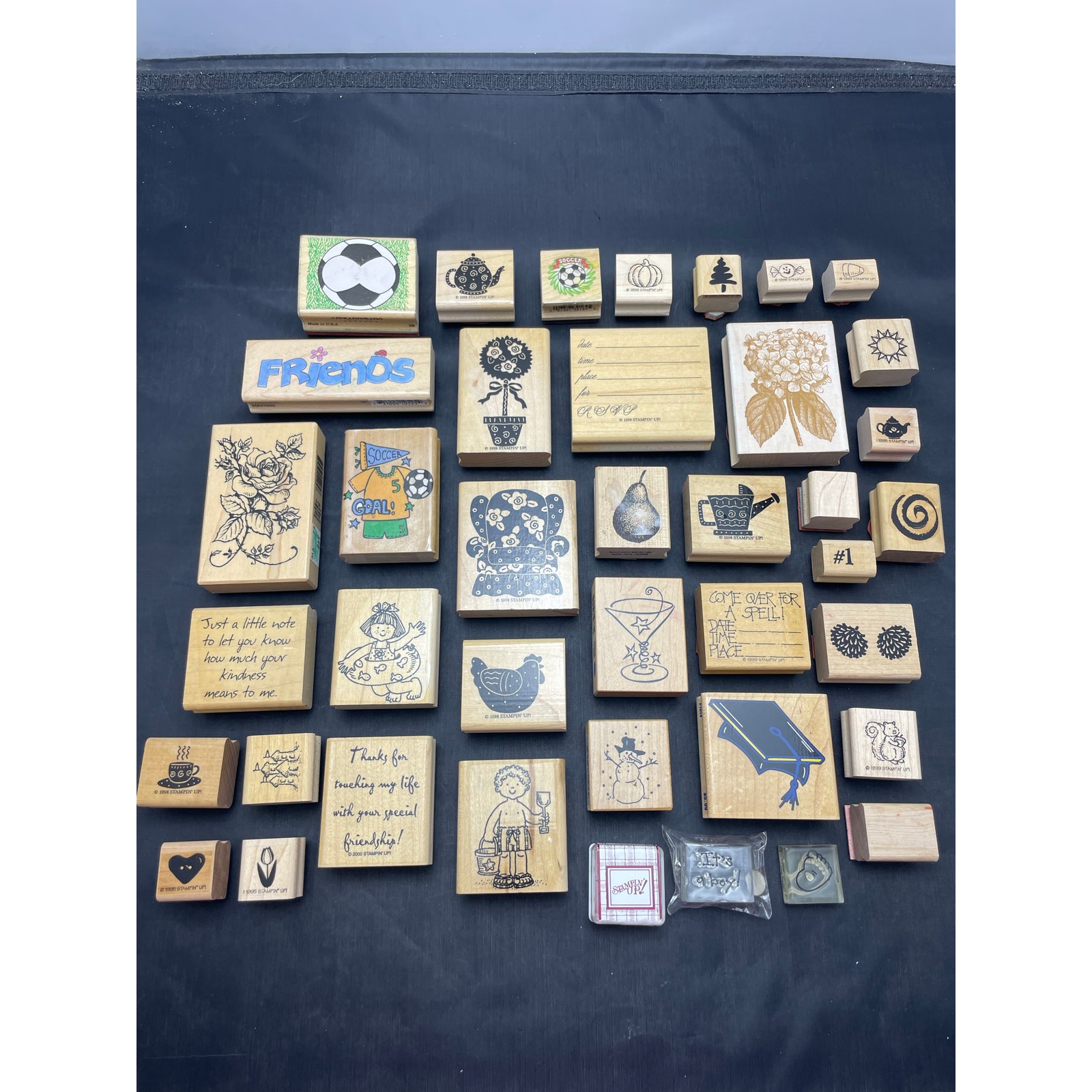 Lot of 37 Mixed Rubber Stamps Lot from 1995-2001, 1985 and Stamp Pad
