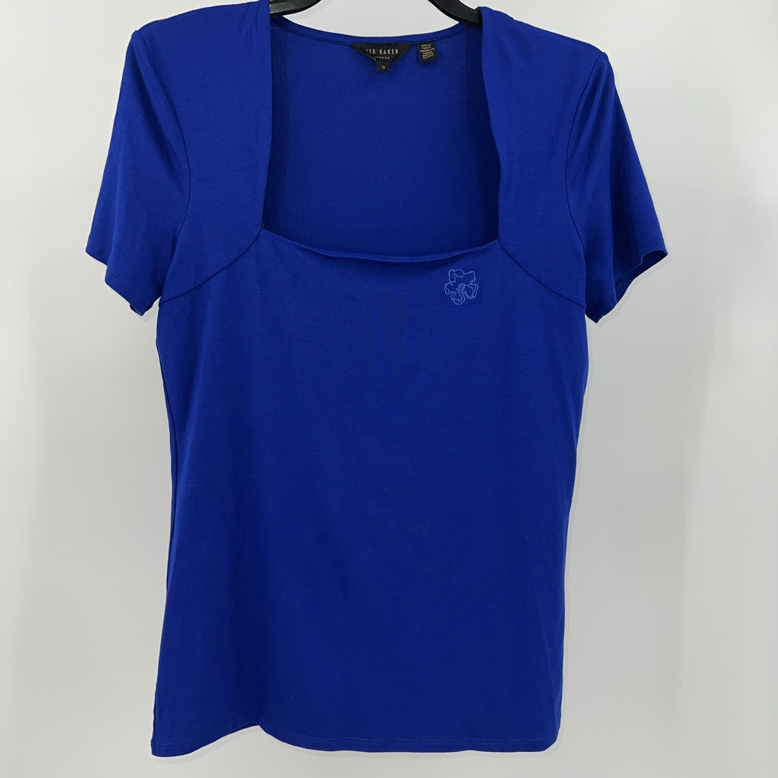 Women's Ted Baker Blue Gerbela Square Neck Short Sleeve Top Size 3