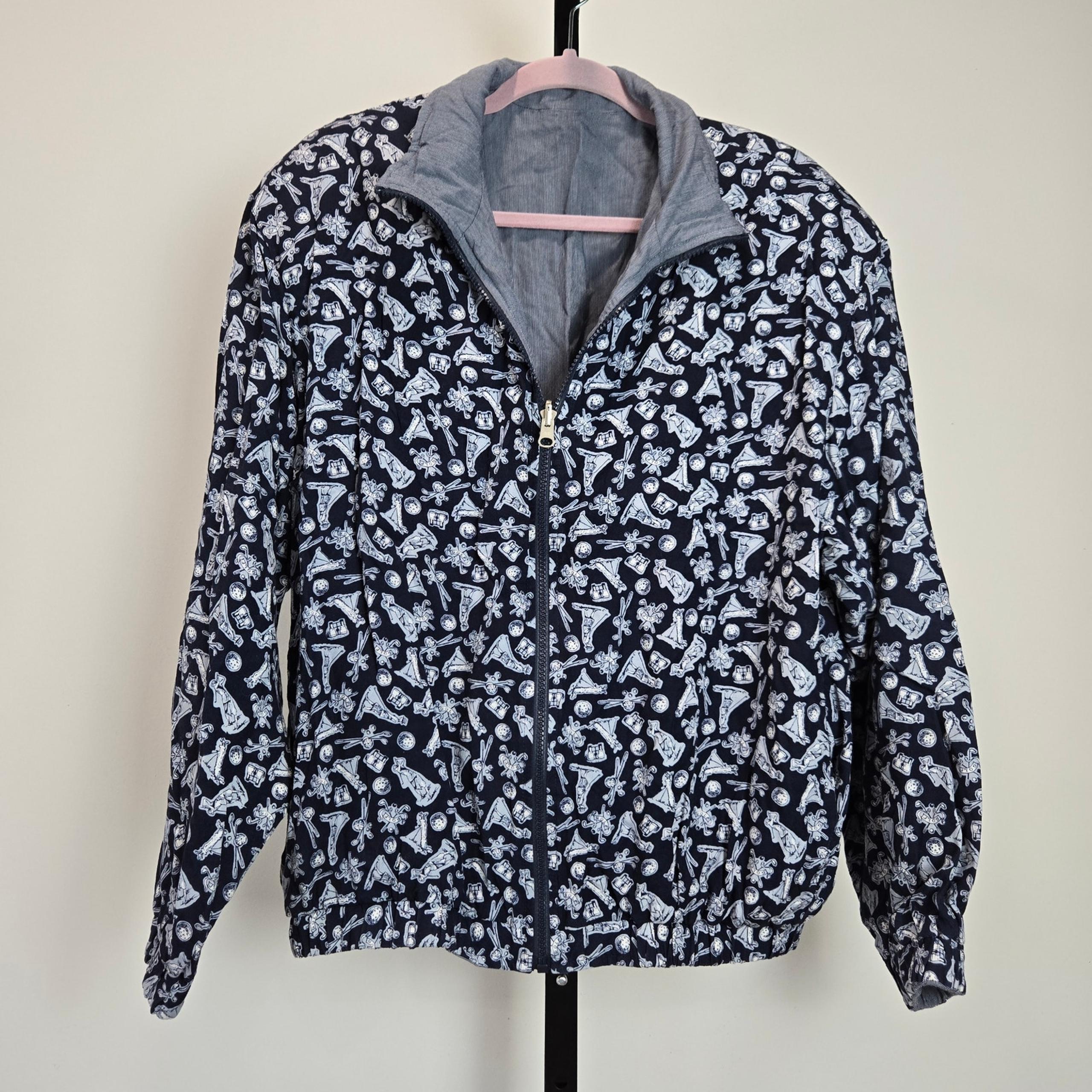 Vintage Men's Reversible Novelty Golf Print Bomber Windbreaker Jacket Head Large