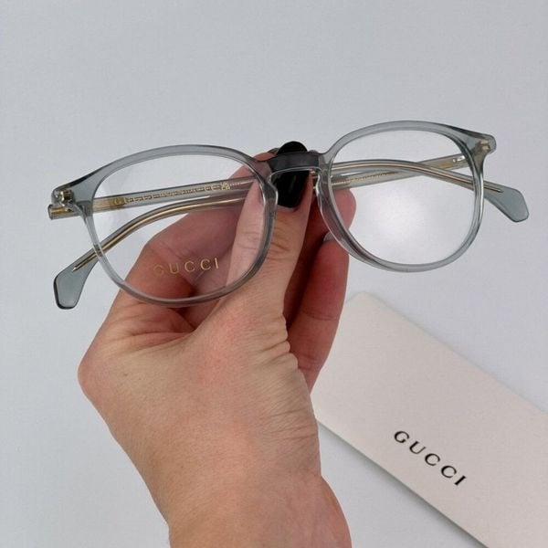 Gucci GG0551O 014 BRAND NEW Eyeglasses Transparent Milky Light Grey Women Round