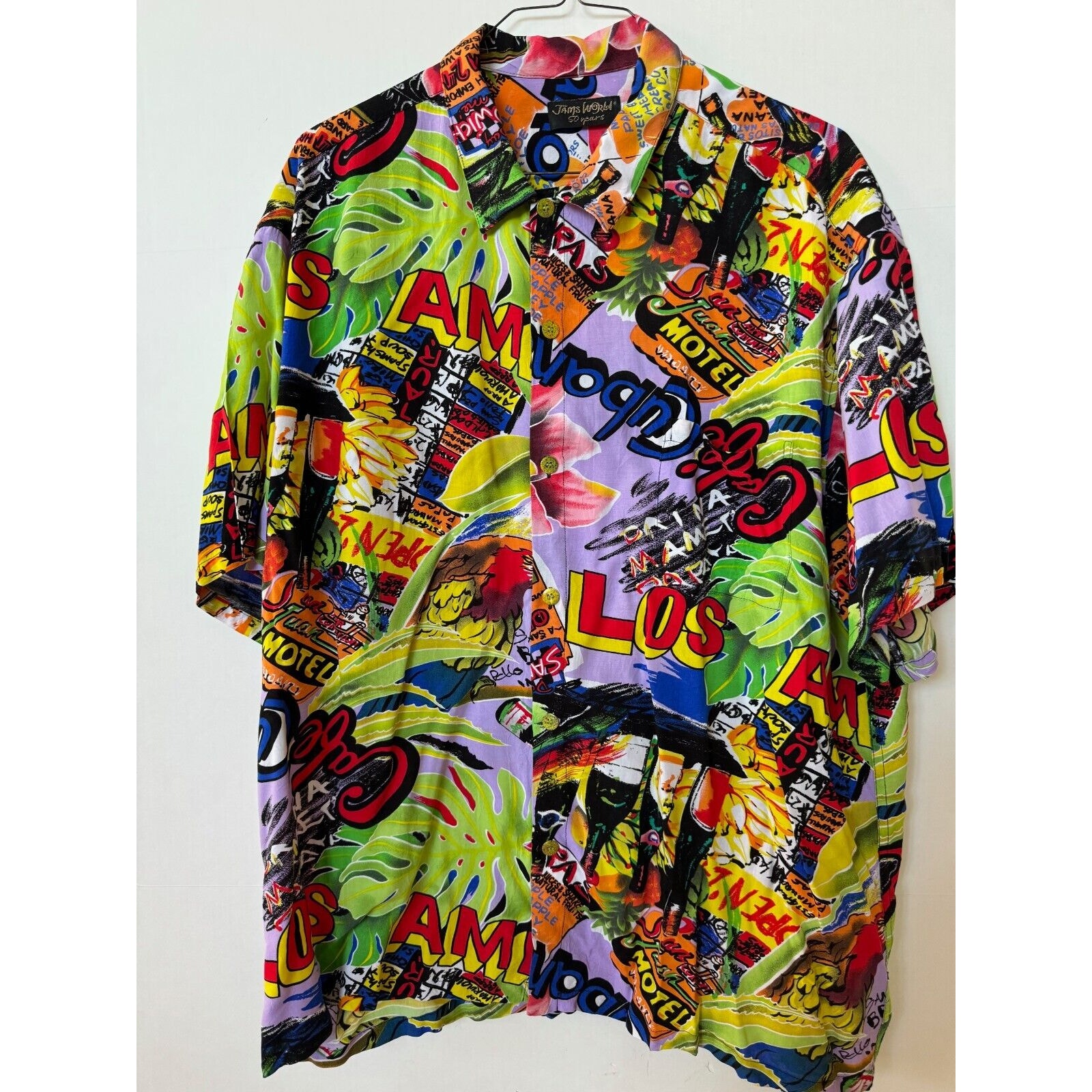 Jams World Shirt XXL Amigos Cubano Cafe Motel LA Bright Graphics Rayon Aloha