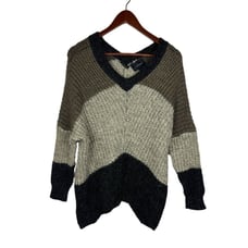 Anthropologie La Fee Verte Sweater XS/S Black Gray Colorblock V-Neck Back Cozy