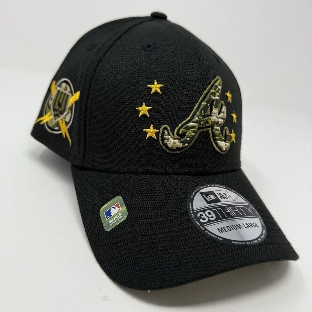 Atlanta Braves New Era 39THIRTY M/L Black Armed Forces Day Camo Patch Hat Cap