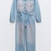 NWT ZARA Z1975 PINK DYED DENIM JUMPSUIT SIZE L