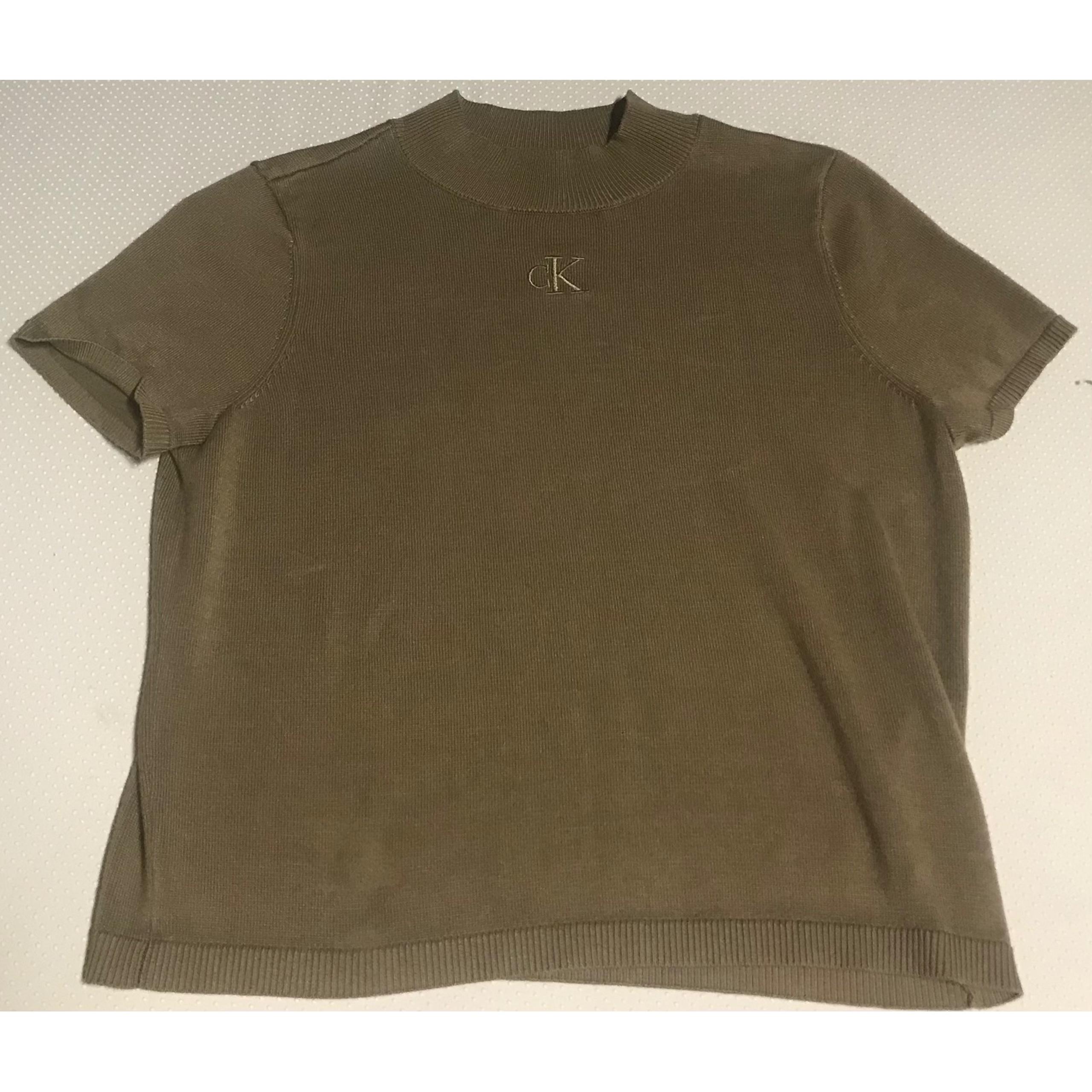 Calvin Klein Jeans Womens Size Medium Brown Tan Short Sleeve Sweater Shirt