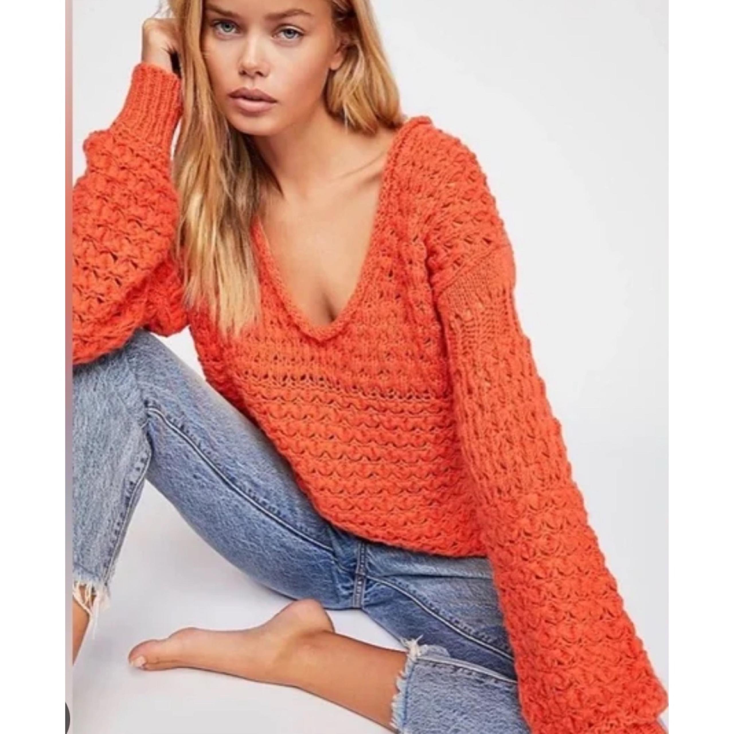 NWOT Free people crashing waves sweater scoop neck orange XS