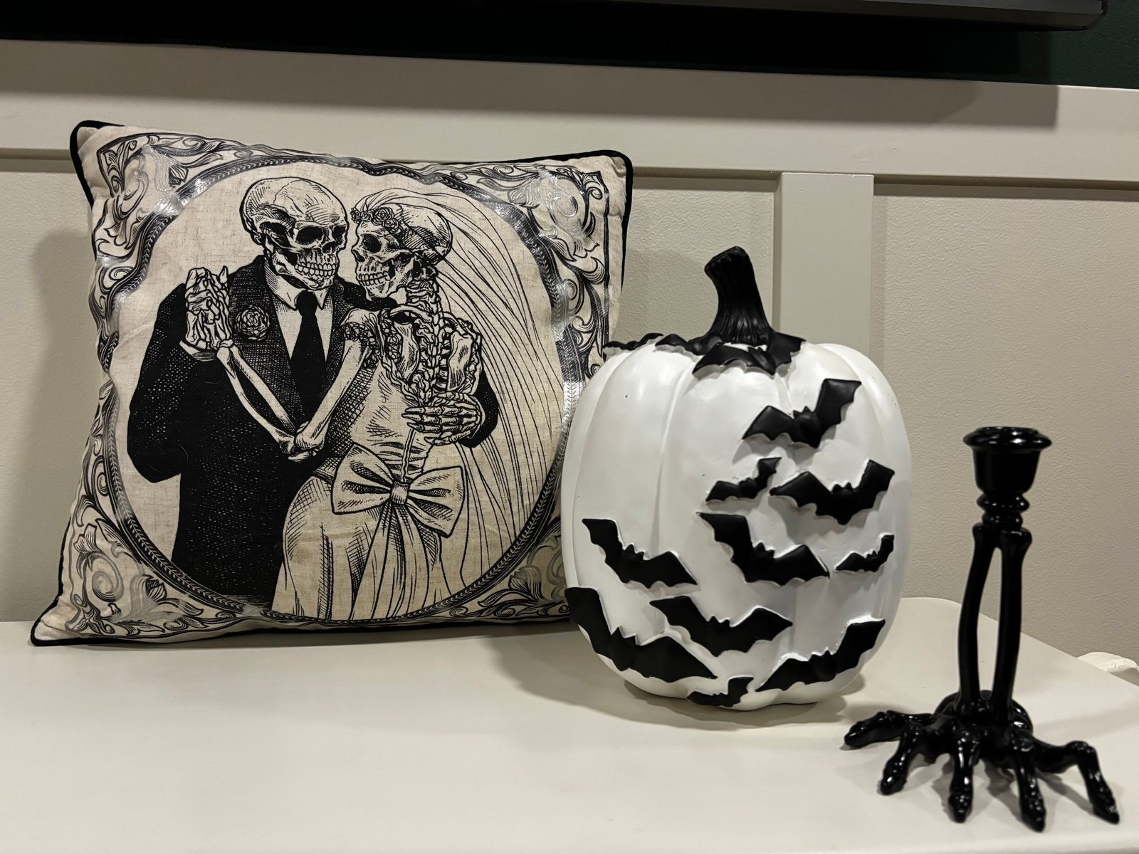 Skeleton bride &groom throw pillow Halloween