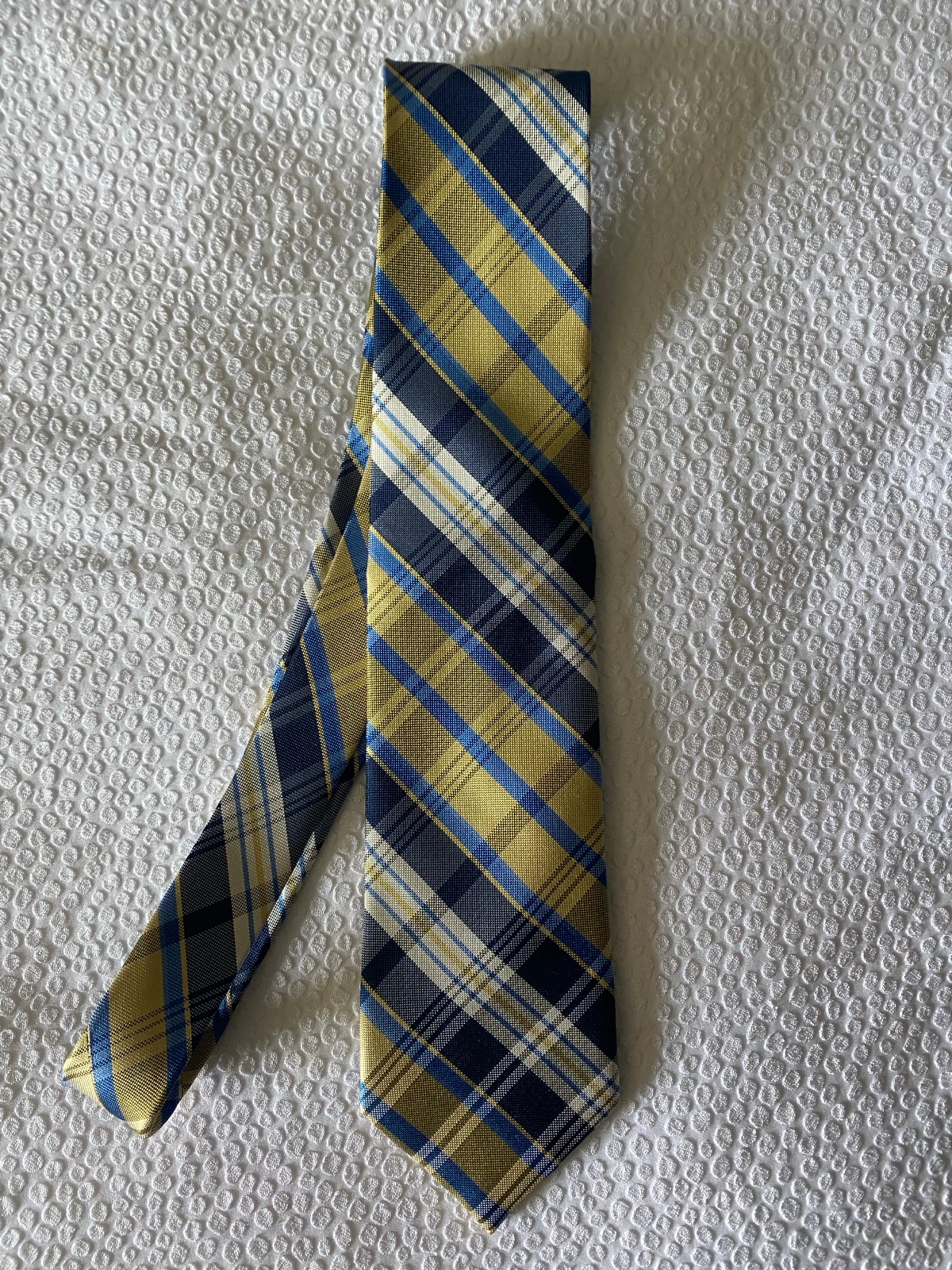 Nautica Men’s Tie Plaid Blue/Yellow/Ivory 100% Silk