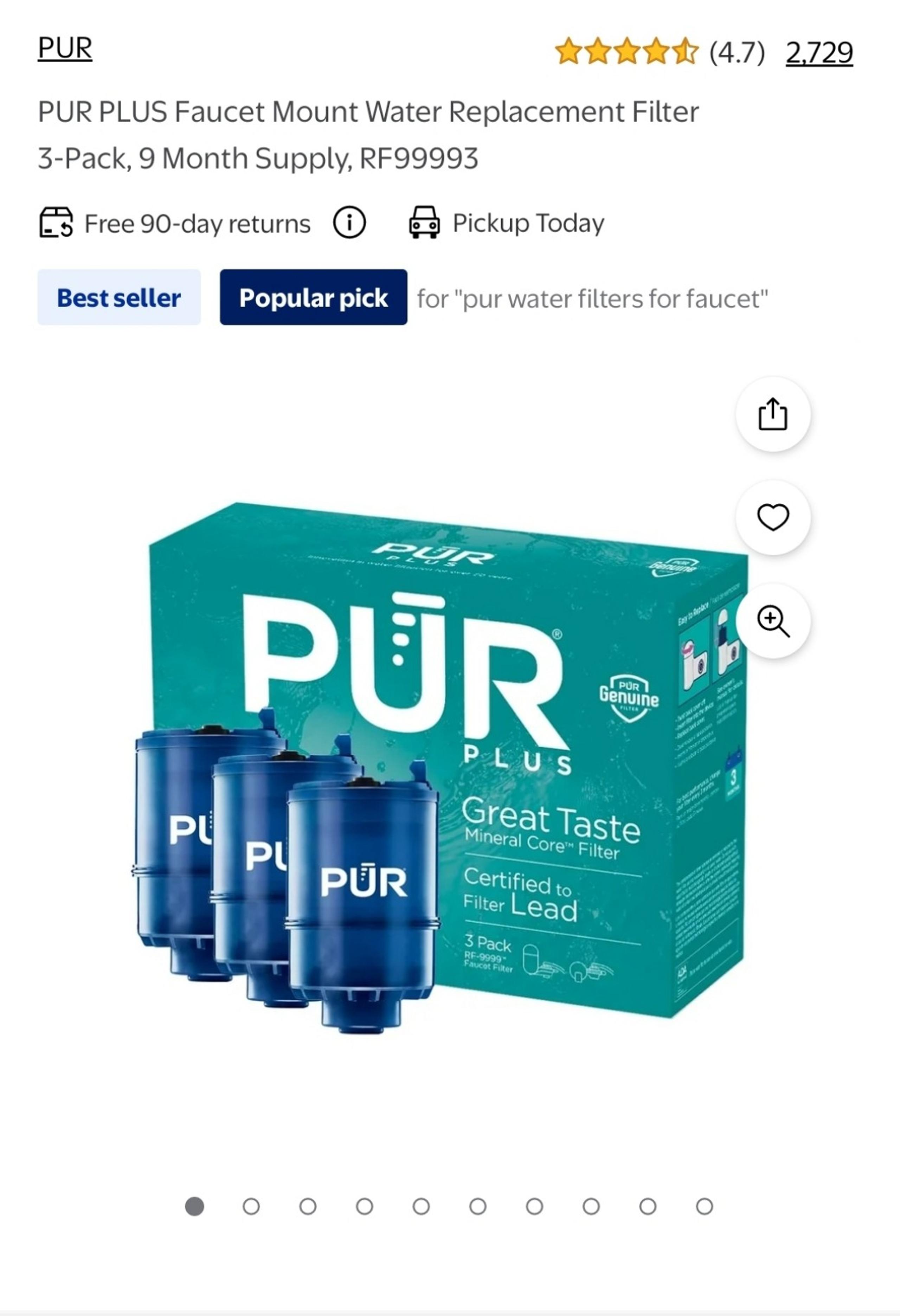 PUR PLUS Faucet Mount Water Replacement Filter 3-Pack, 9 Month Supply, RF99993