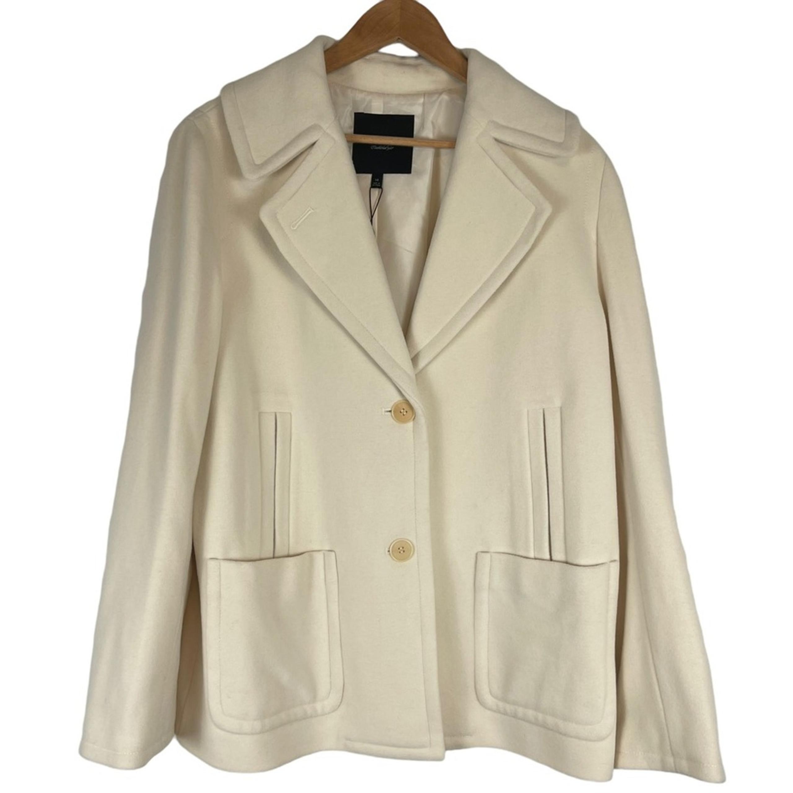 Talbots Women's Ivory Wool Blend Pea Coat Size 14 NWT