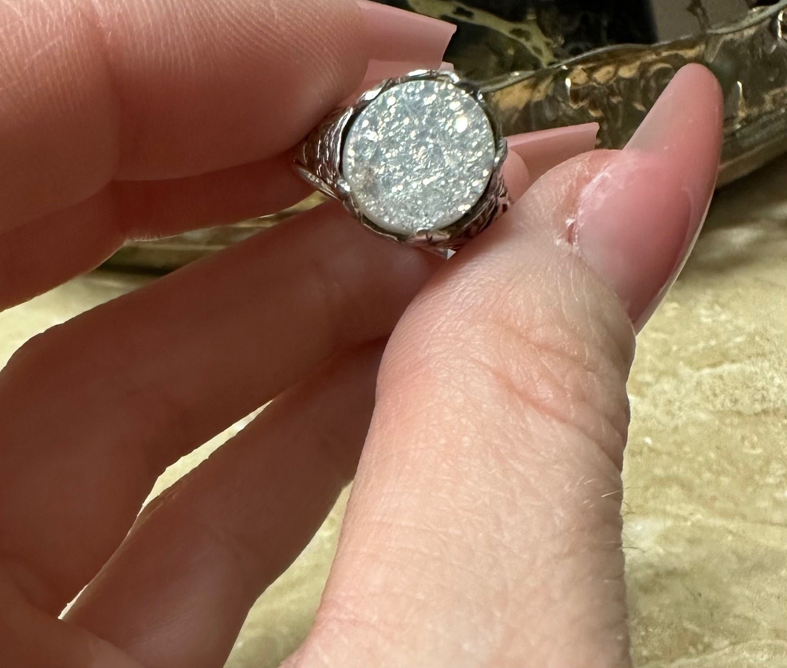 Artisan of bali snow drusy quartz sterling silver ring