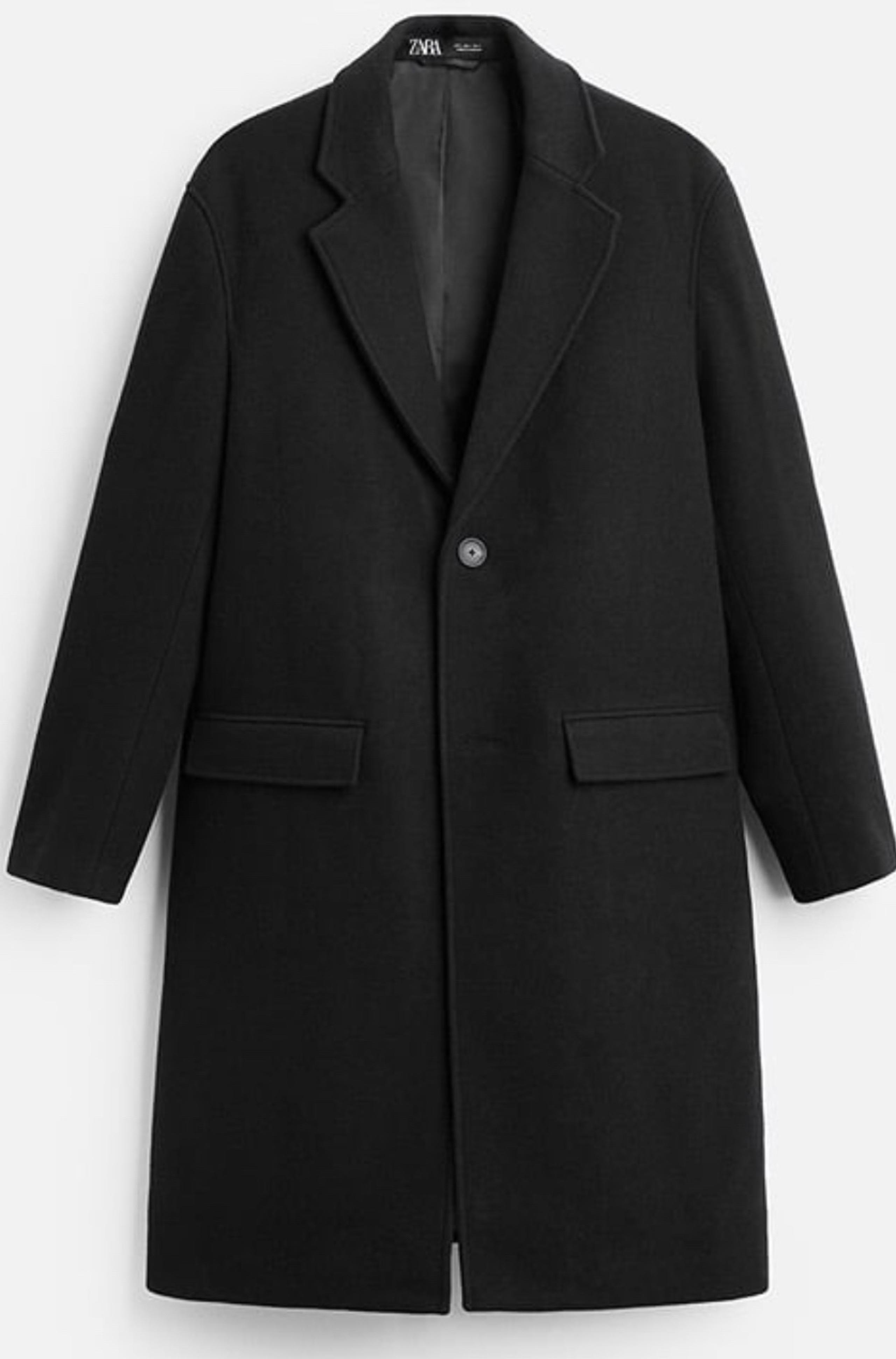 NEW ZARA MAN WOOL BLEND LONG COAT BLACK 42 LARGE