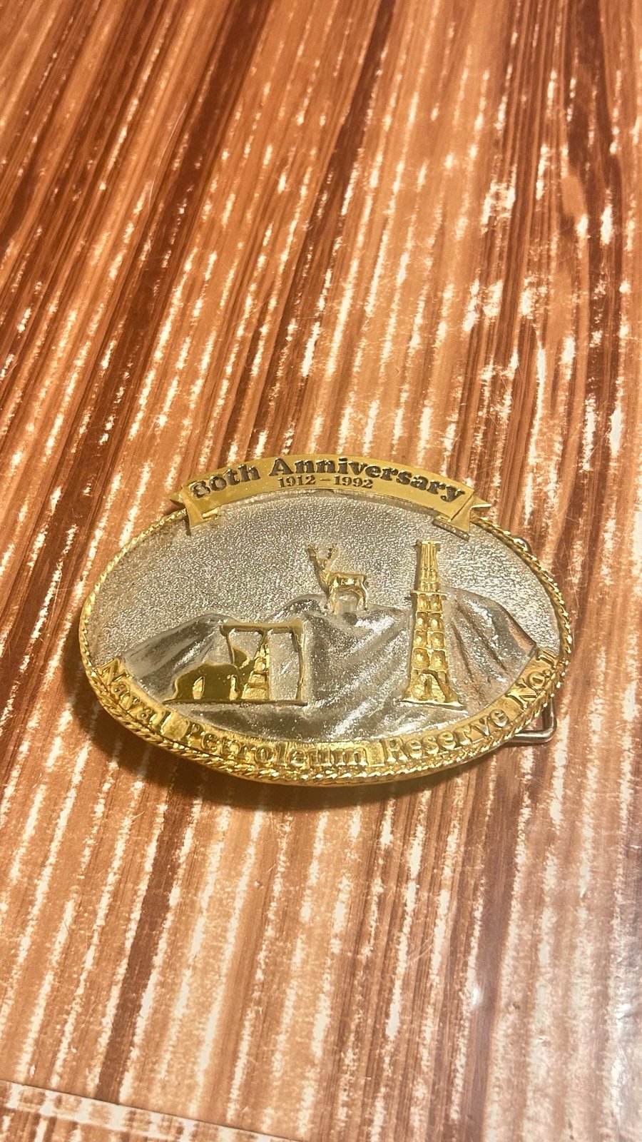 Vintage Metal 80th Anniversary Naval Petroleum Reserve No. 1 Buckle 1912-1992