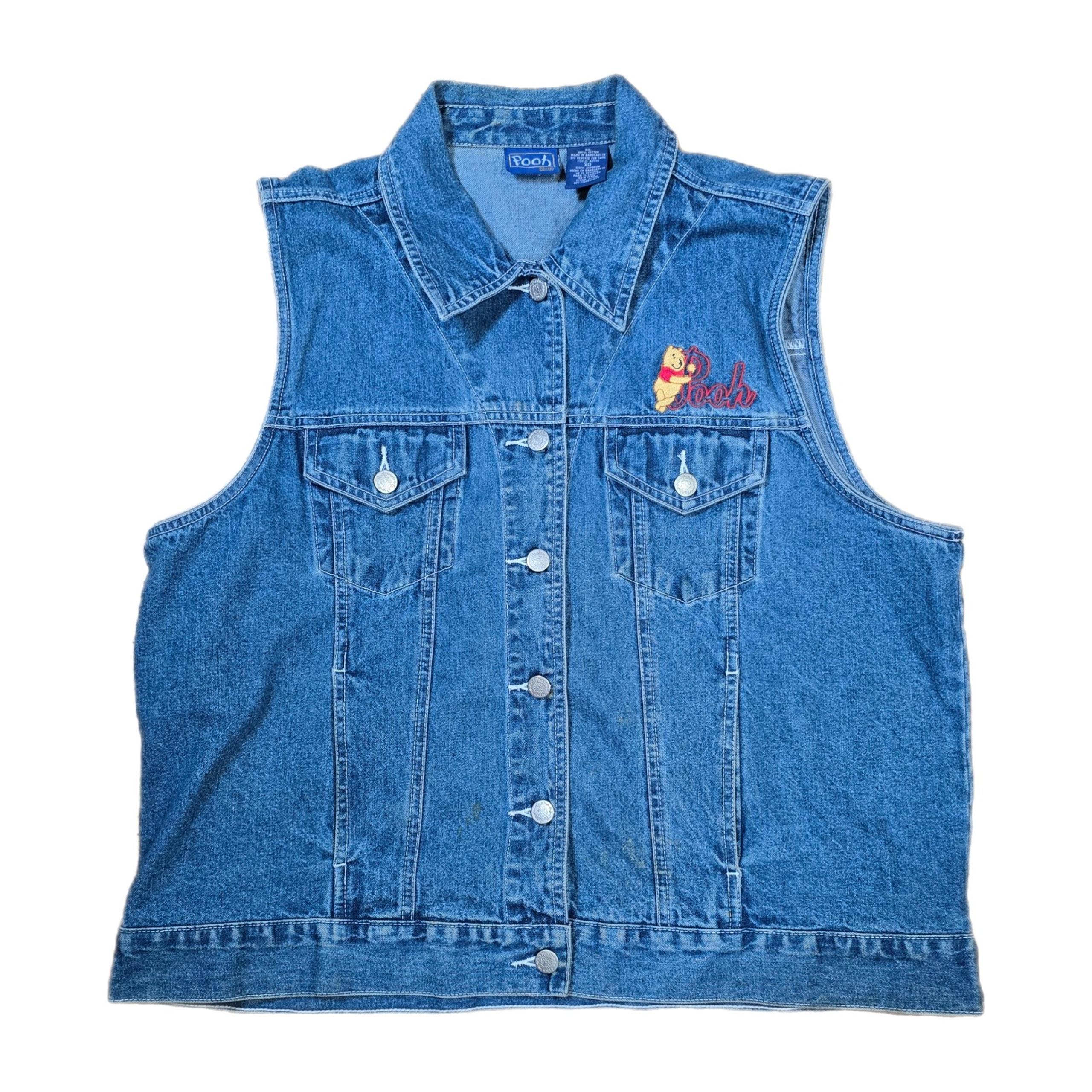 Vintage Winnie The Pooh Denim Jean Vest Women's Size XL Embroidered Disney *READ