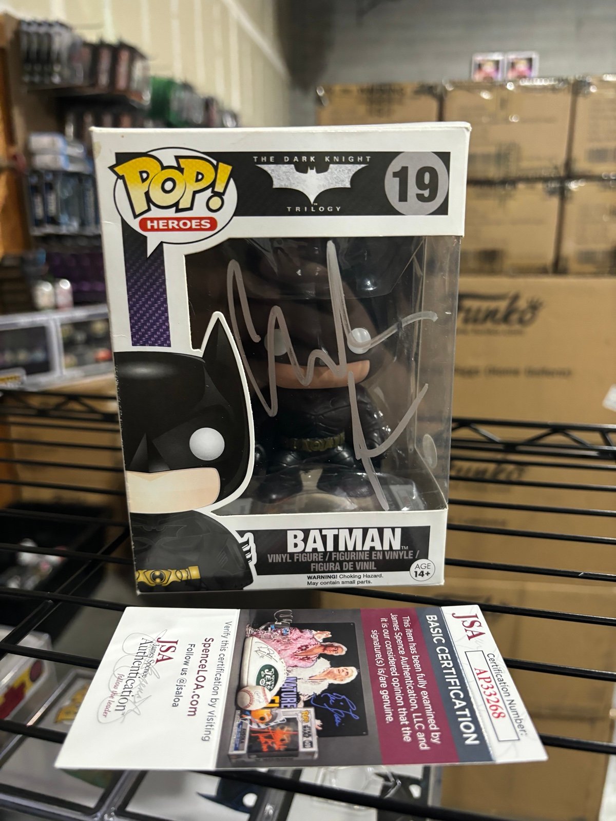 Christian bale signed dark knight batman funko pop with coa