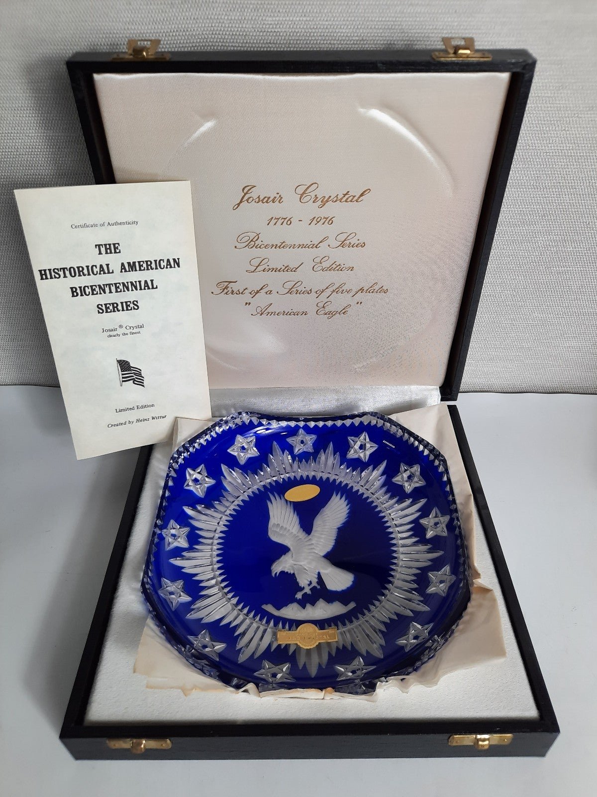 Josair Crystal Bicentennial Plate Eagle #148/500 w/ Case COA RARE LE