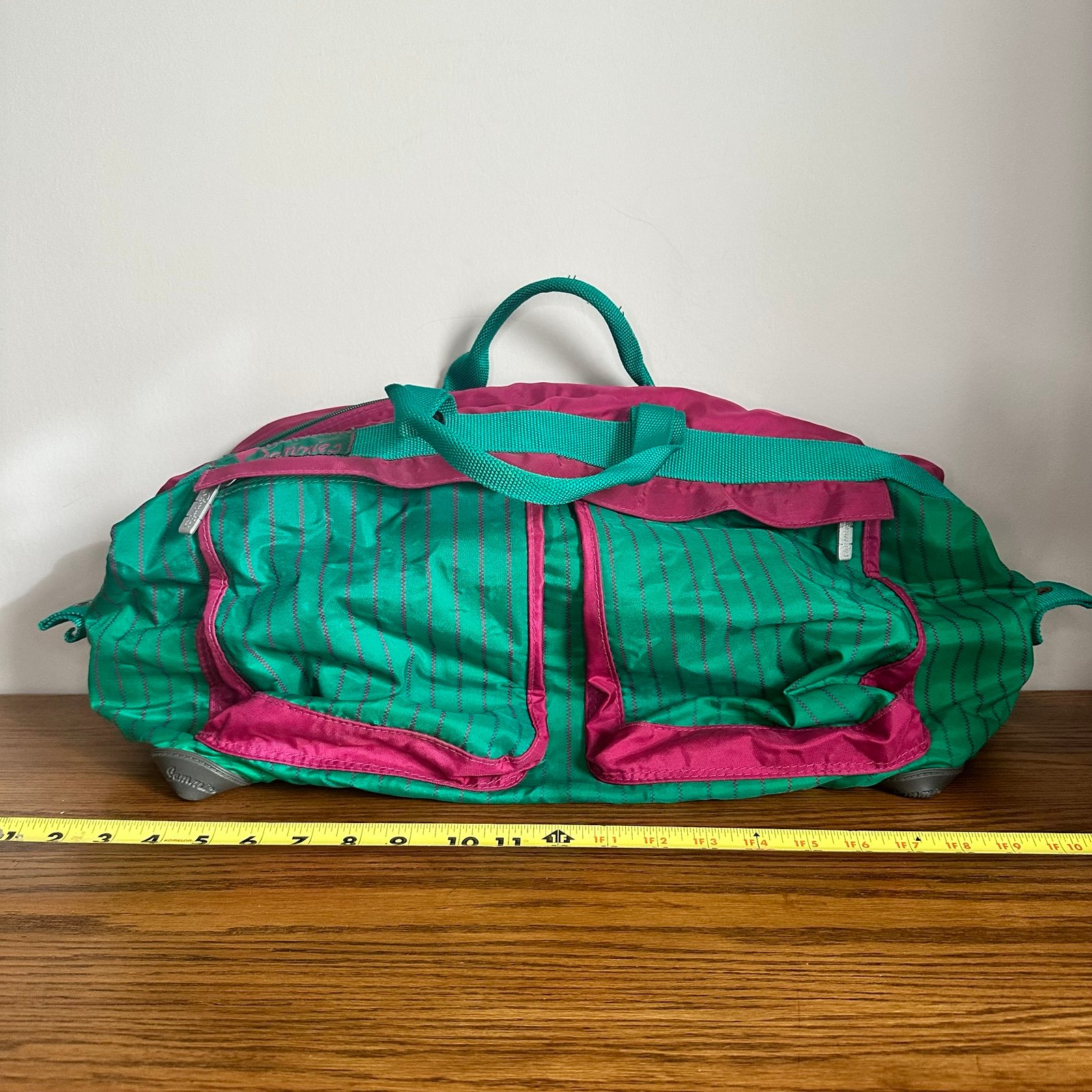 Samsonite 90s Teal Green Pink Duffle Sammies Travel Bag Detachable Strap