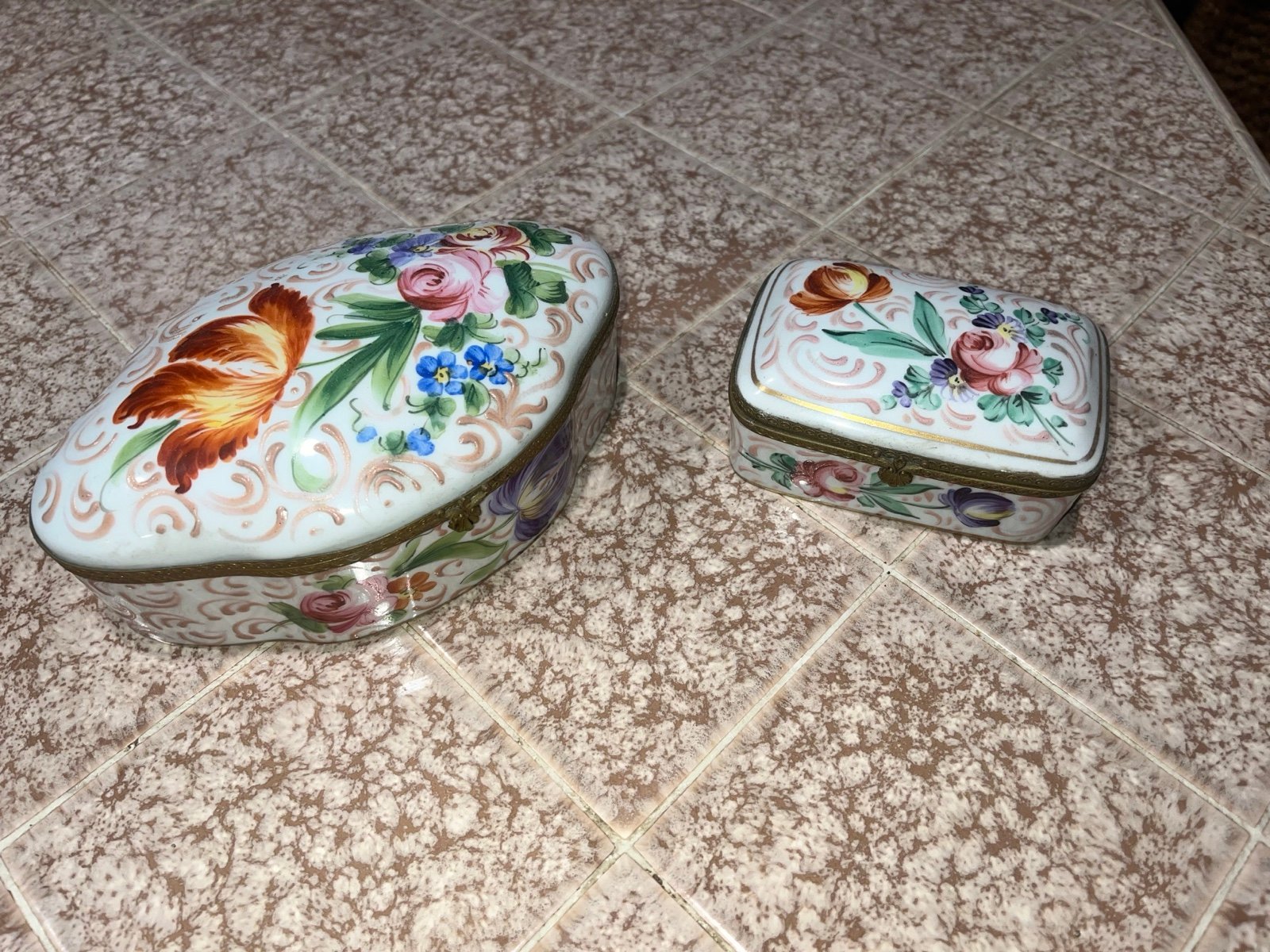 French Porcelain Painted Dresser Boxes