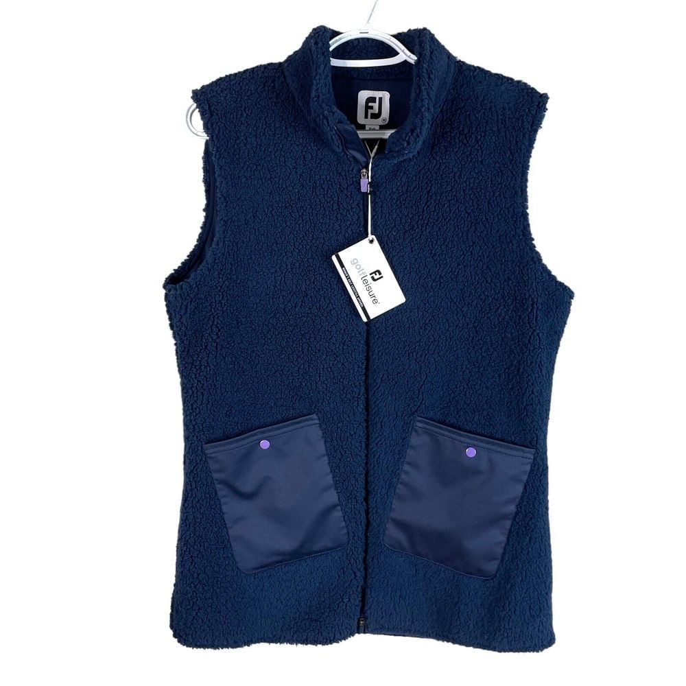 NEW Footjoy Sherpa Vest Womens Medium Navy Blue Full Zip Pockets Stretch 145