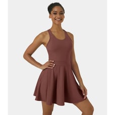 NWT Halara Backless Racerback Flare Mini Golf Active Dress, Brandy Brown, Size M