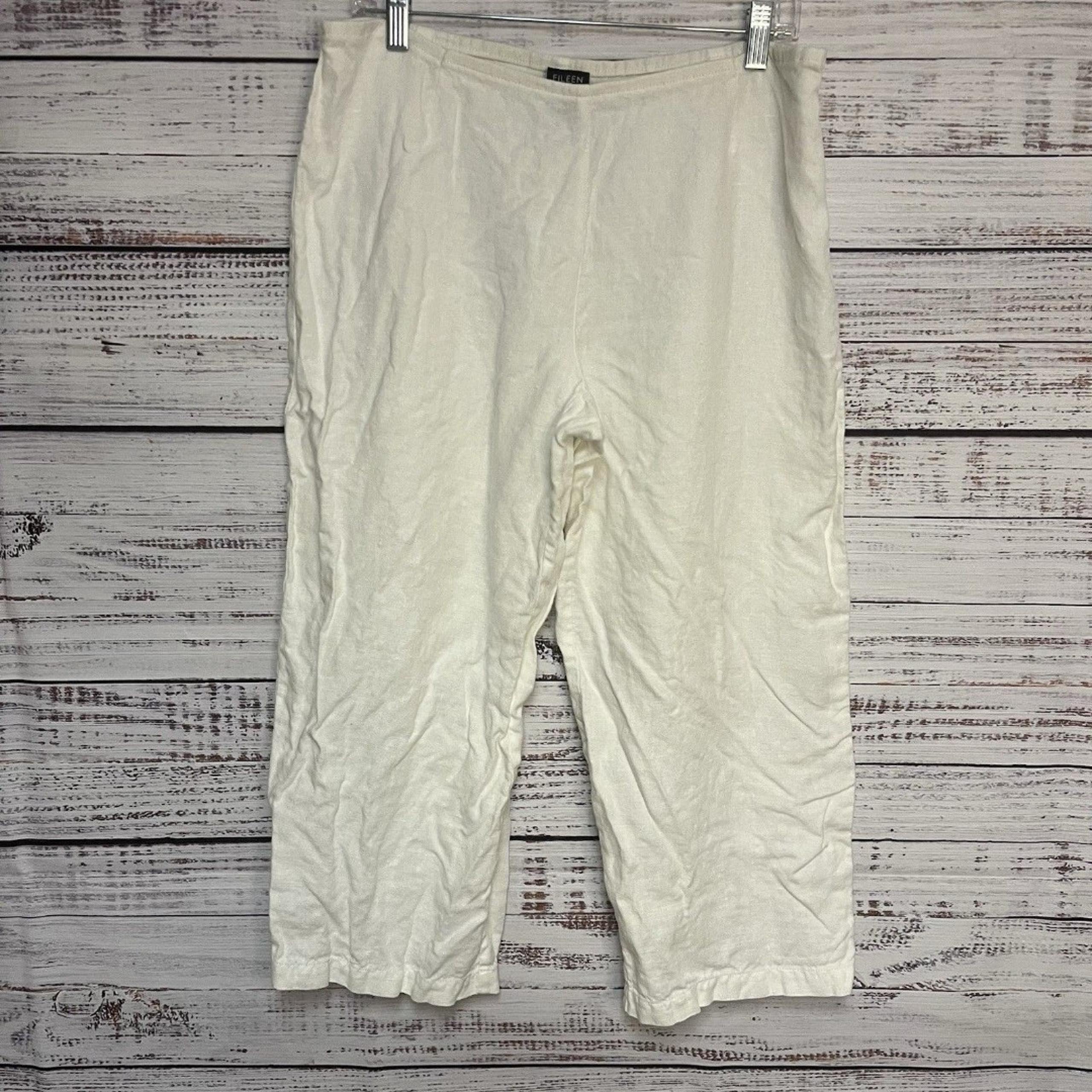 Eileen Fisher Women's Linen Wide-Leg Pants, Size Petite L, Cropped Lagenlook Zip