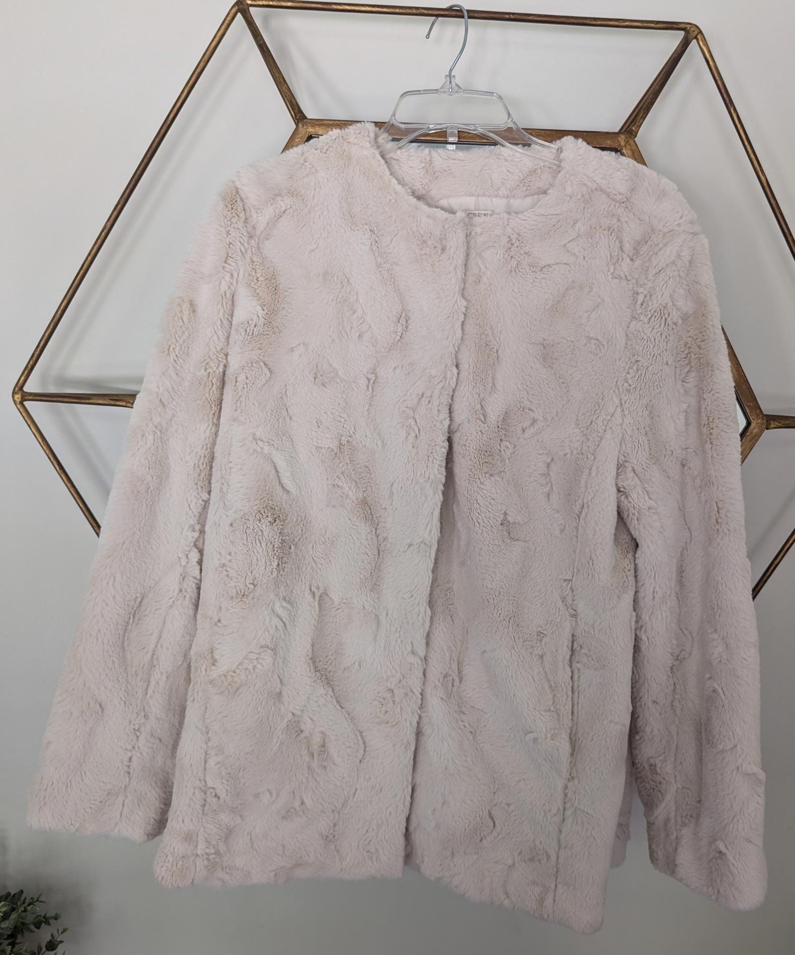 J. Crew Ivory and Cream Faux Fur Jacket, size M