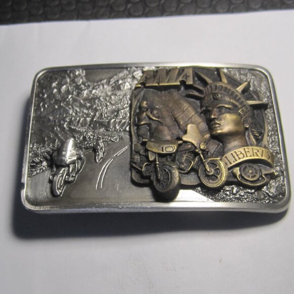 AMA Statue of Liberty New York City Motorcycle Racing Vintage Belt Buckle 1986,