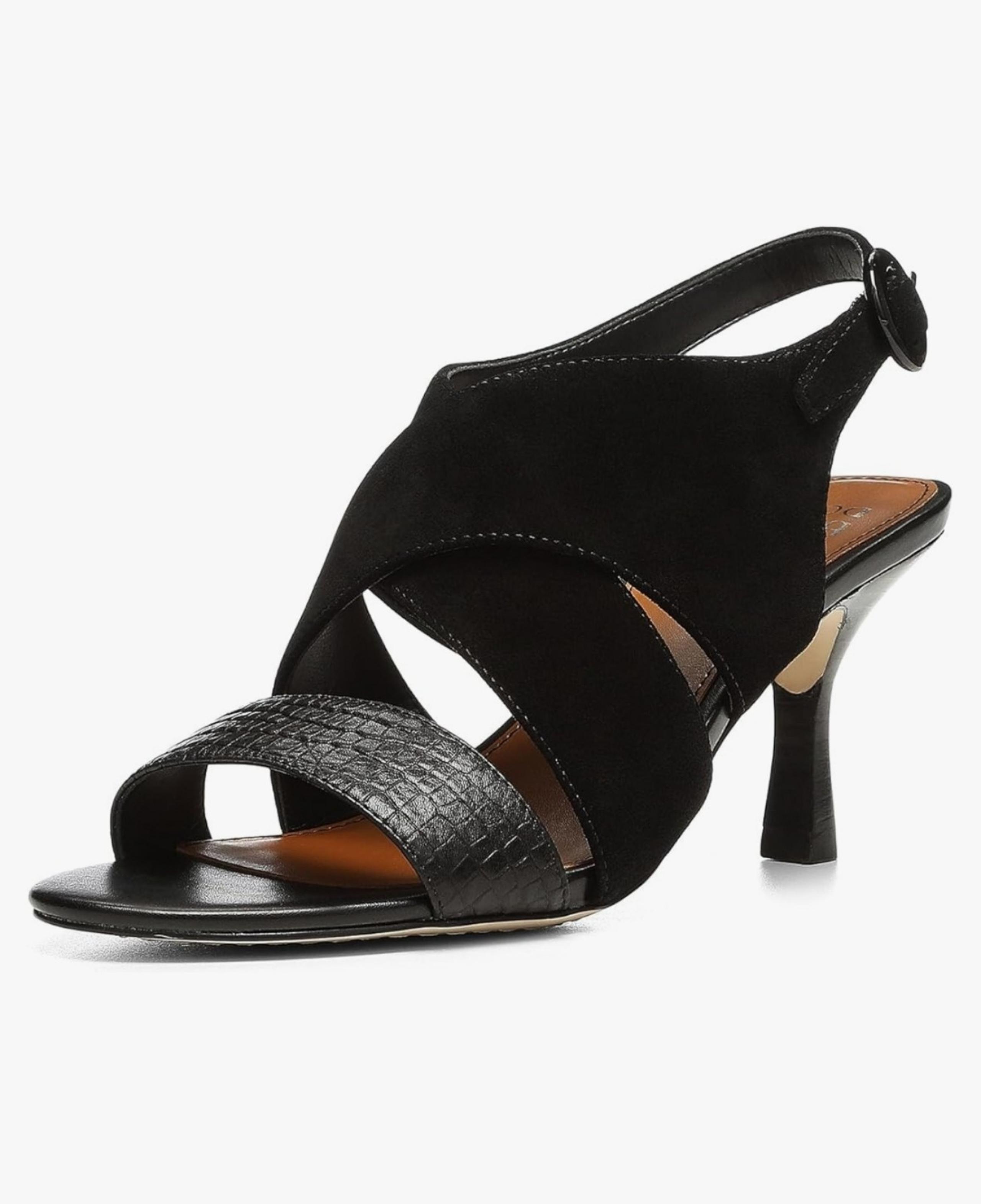 Donald Pliner Ianna Heeled Sandals, Black Croc and Suede, Women's 5