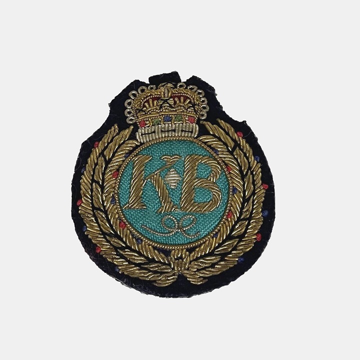 Antique Insignia Initial KB Gold Metal Crown Woven Wire Felt Back Military Royal