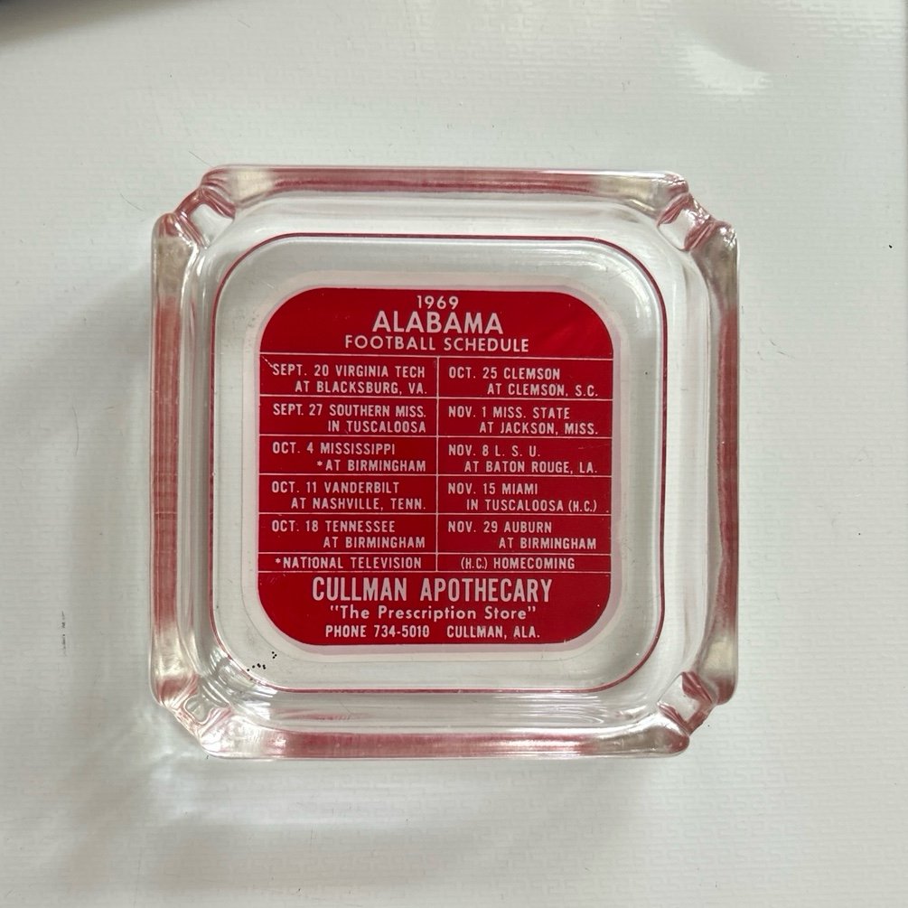 Vintage glass ashtray 1969 Alabama football