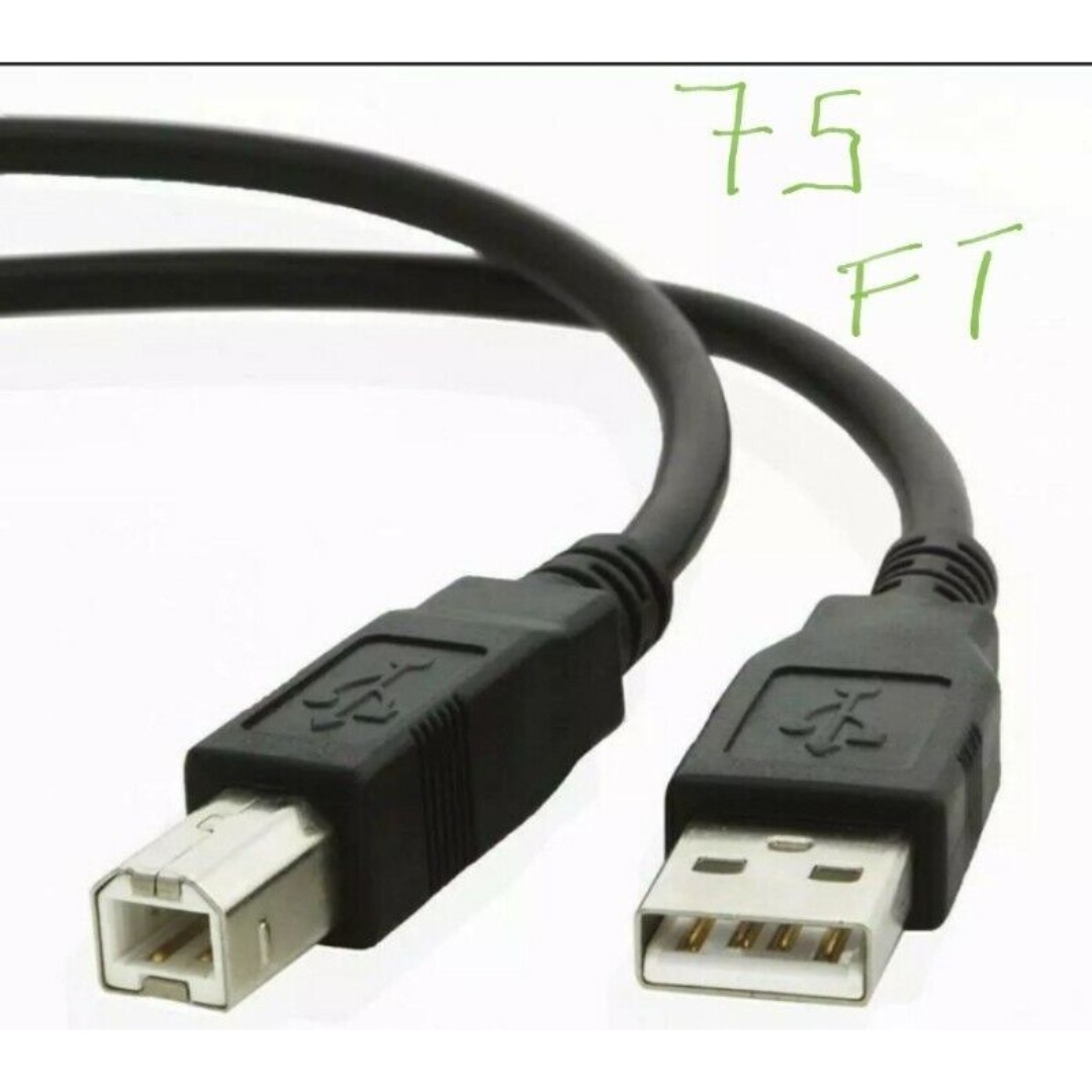 New sealed 75ft long USB 2.0 (ACTIVE) PLENUM Type A Male to B Male Cable Black
