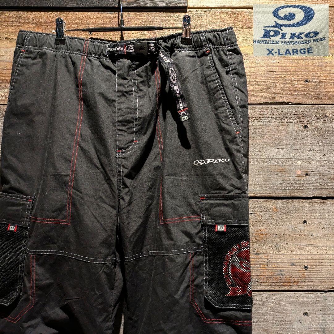 90s Old Surf PIKO Cargo Pants, Extra Wide, Drawstring, 2-Way, Black