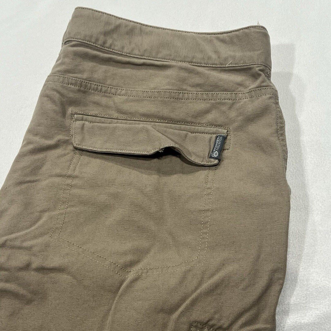Mountain Hardwear Men Belted Khaki Canvas Cotton Pants Outdoor Hiking Sz 36X29