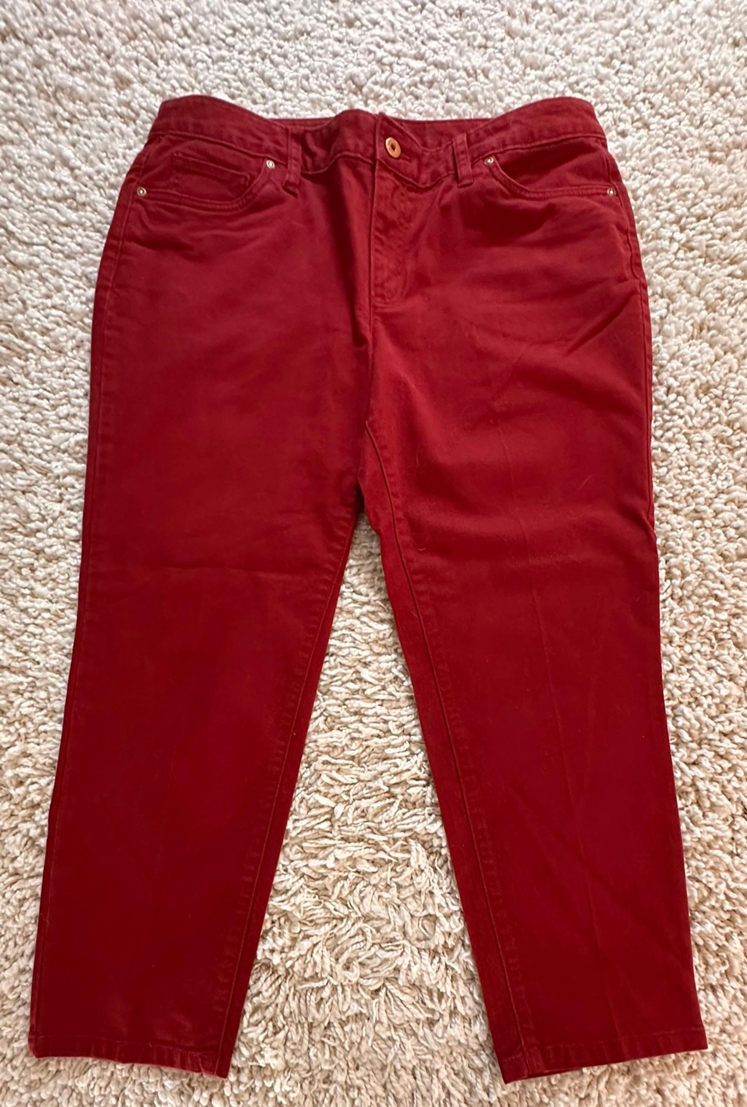 Lands End Deep Red Fit 2 Capris Cropped Pants 14P 14 P Petite