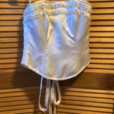 Love Illusion White Satin Strapless Bustier with Beaded Embezzlements