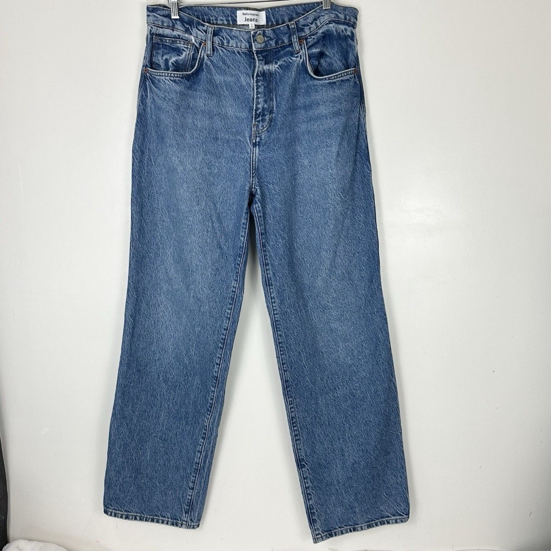 Reformation Organic Cotton Val 90s Mid Rise Straight Jeans Pelican 31 Baggy Y2K