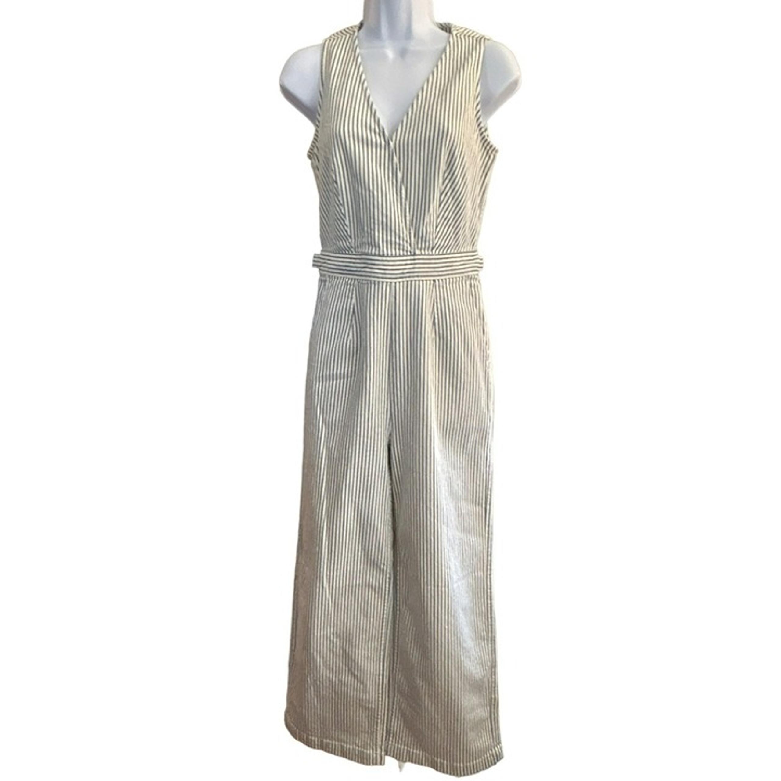 J Crew Point Sur Women's Blue Striped Tailored Jumpsuit Size 00 Wide Leg