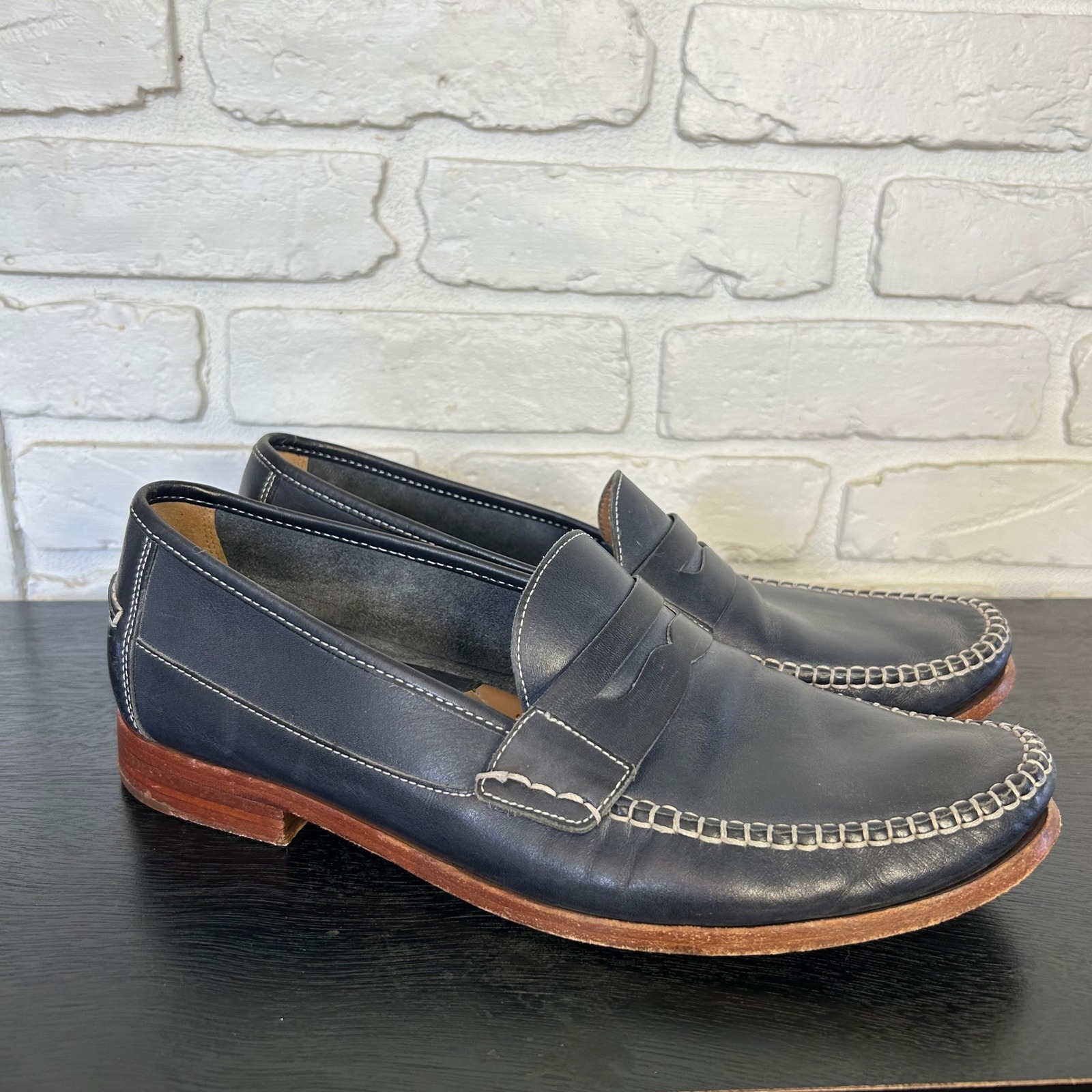Johnston & Murphy Men's Navy Blue Sheepskin Leather Loafer Size 10.5