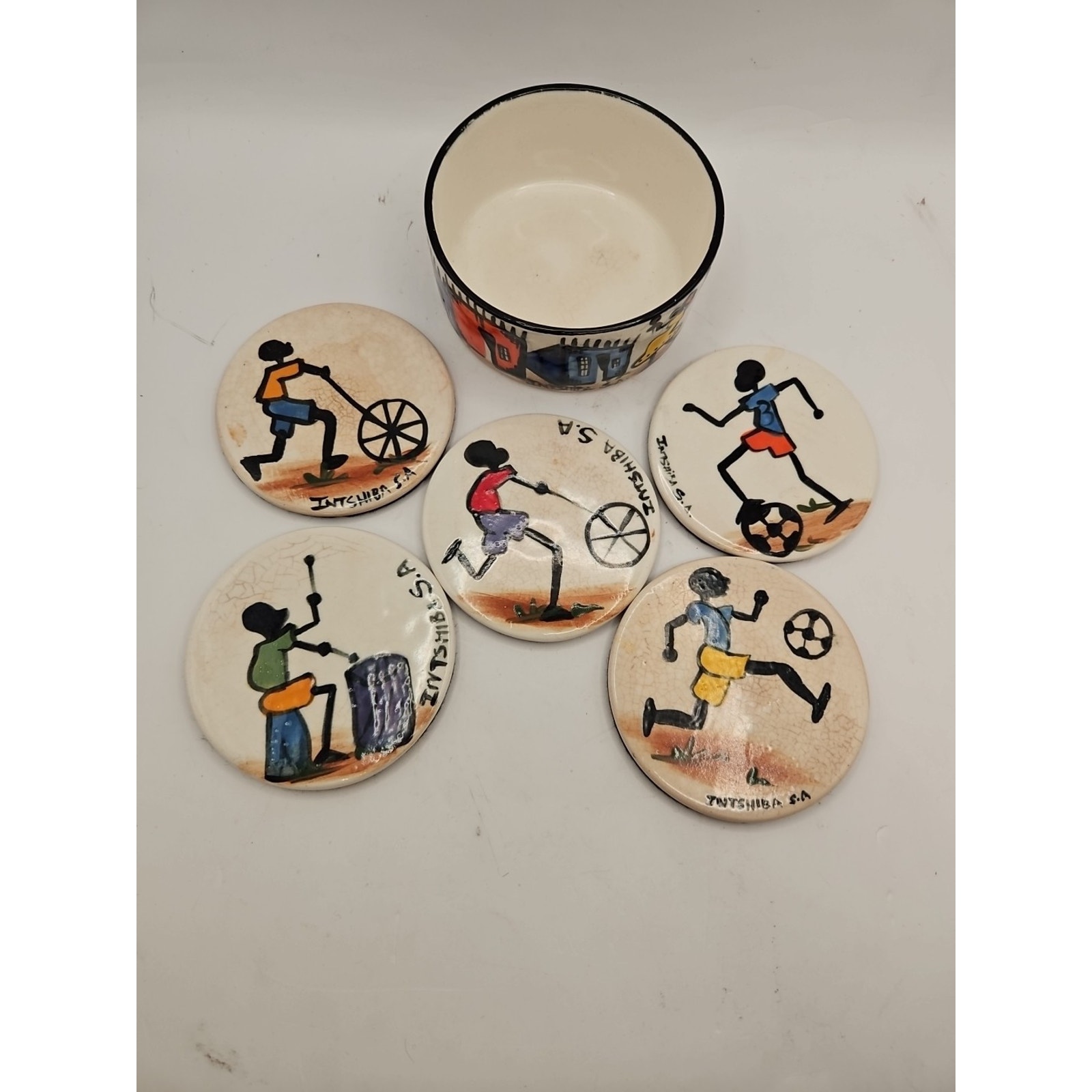 INTSHIBA South Africa Animal Safari Pottery Coaster Set Ceramic Village
