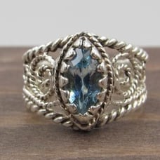 Size 5 Sterling Ornate Blue Topaz Ring
