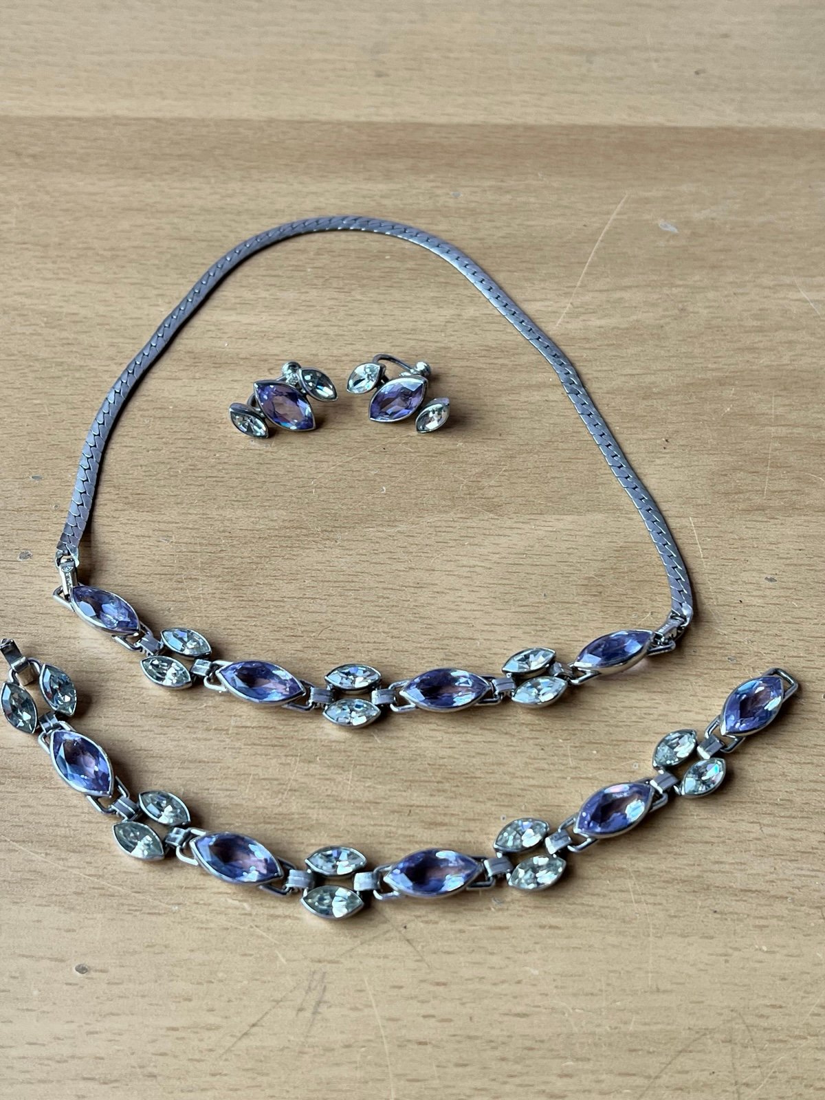 ENGEL BROTHERS VINTAGE STERLING PURPLE CRYSTALS NECKLACE BRACELET EARRINGS SET