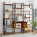 NEW! Triple Wide 5 Tier Bookcases with Storage Cabinet, Brown
