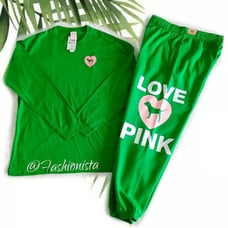 NEW (XL) VS PINK Fleece Baggy Campus Sweatpants in Green Pink Originals Set